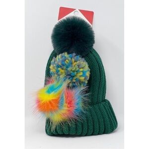 BP Nordstrom Pick A Pom Knit Beanie 3 Interchangeable Poms Green Hat NWT